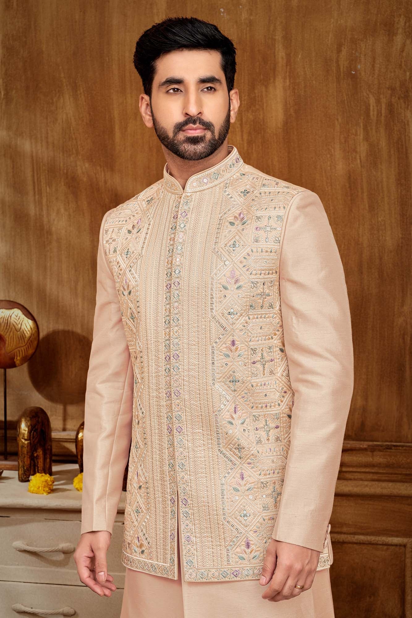 Men'S Embriodered Jackt And Indo Western Set