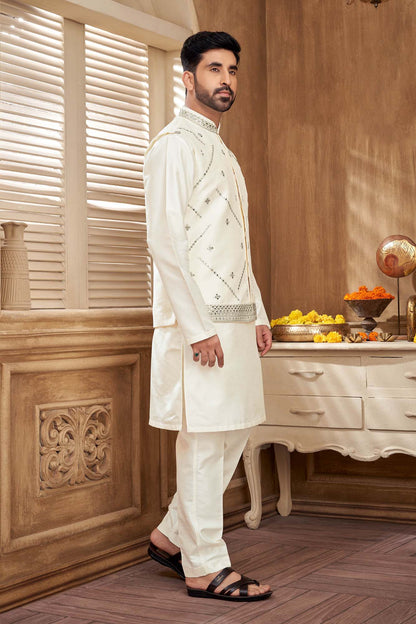 White Mirror Work Kurta Set