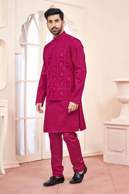 Hot Pink Ethnic Kurta Set With Shimmery Jacket