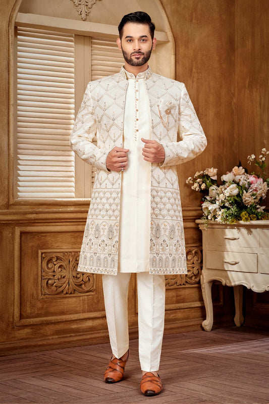 Elegant Indo-Western Men'S Kurta Set With Gold Embroidery | Festive & Wedding Wear