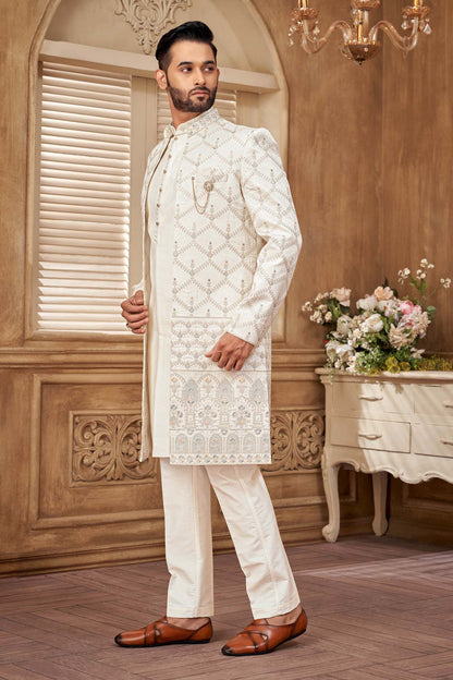Elegant Indo-Western Men'S Kurta Set With Gold Embroidery | Festive & Wedding Wear