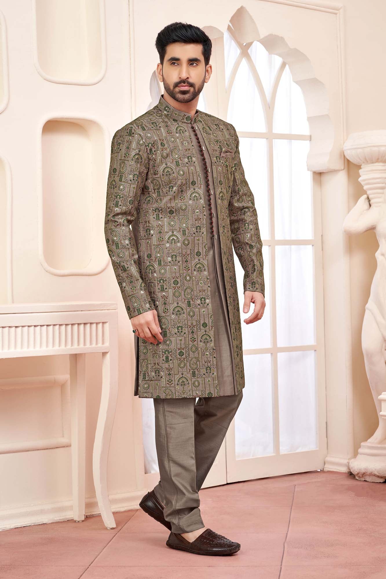 Mehndi Green Indo-Western Outfit With Exquisite Design